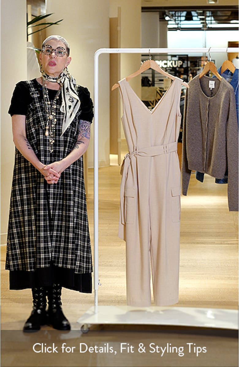 Tie Waist Sleeveless Stretch Cargo Jumpsuit, sales video thumbnail