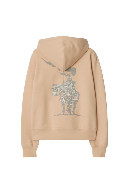 Burberry Beige Cotton Hoodie With Knight Illustration In Teacup