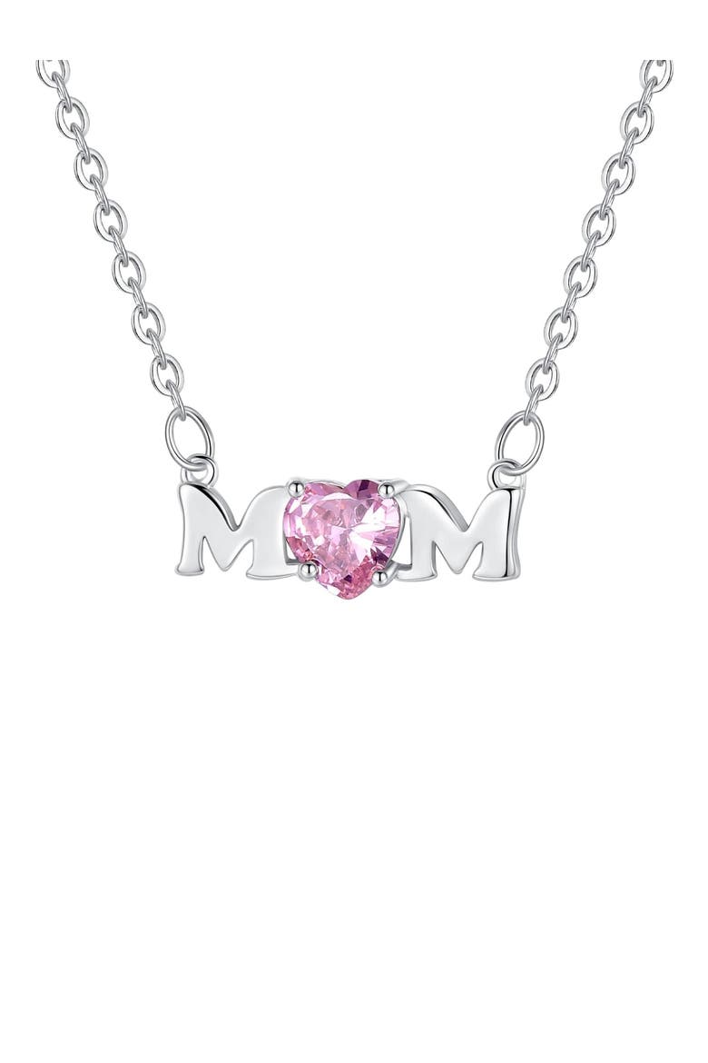Mom Necklace with Pink Cubic Zirconia, Main, color, Silver