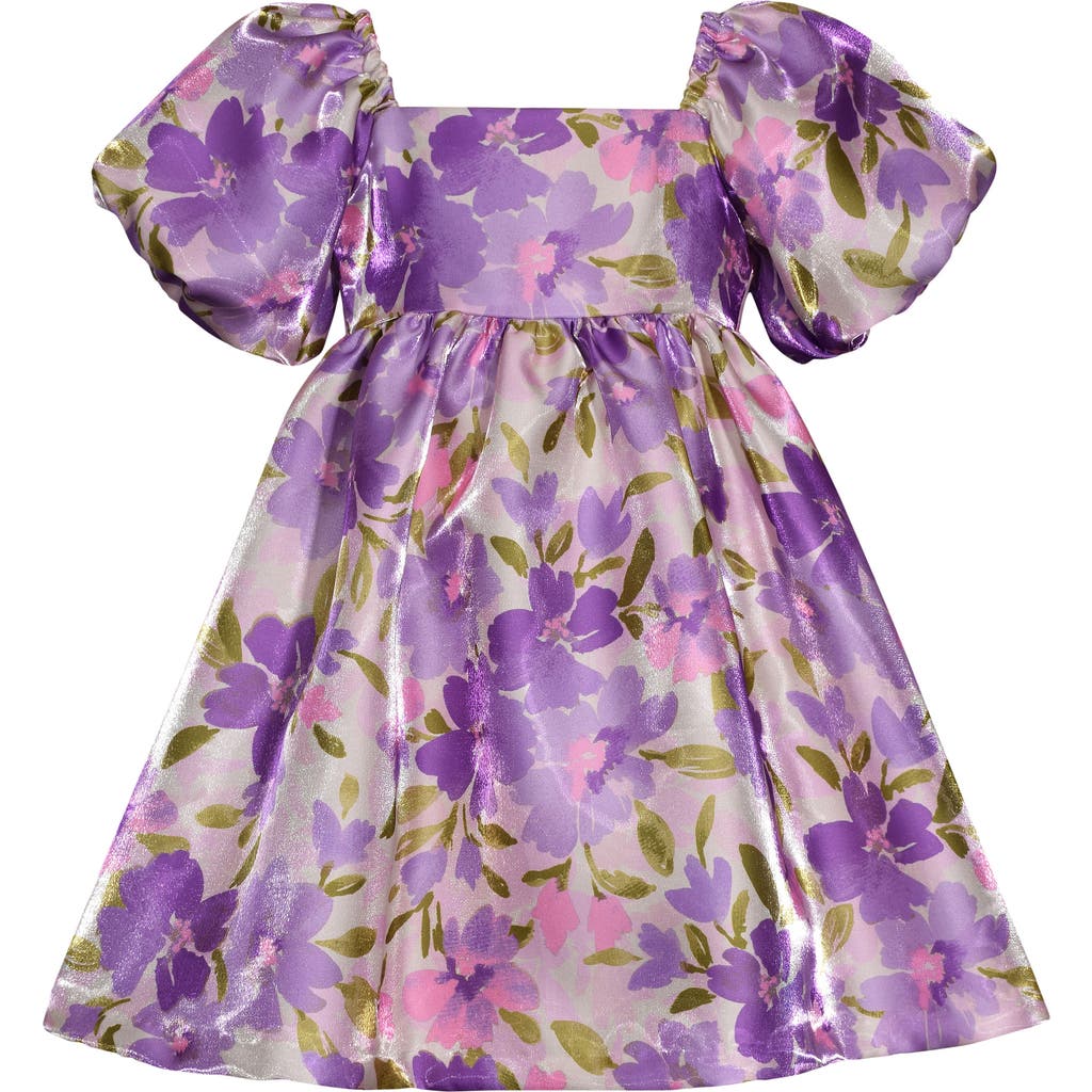 Iris & Ivy Kids' Puff Sleeve Floral Jacquard Party Dress