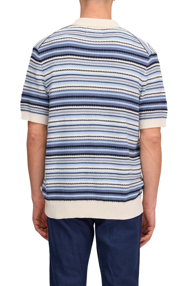 Nolan Striped Organic Cotton Polo Cardigan, Alternate, color, NAVY MULTI