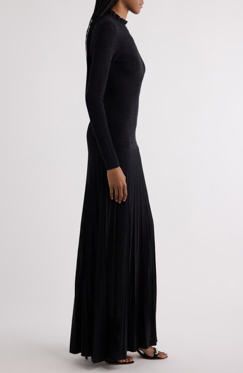 Isabel Marant Gisole Long Sleeve Pointelle & Pleated Maxi Sweater Dress In Black
