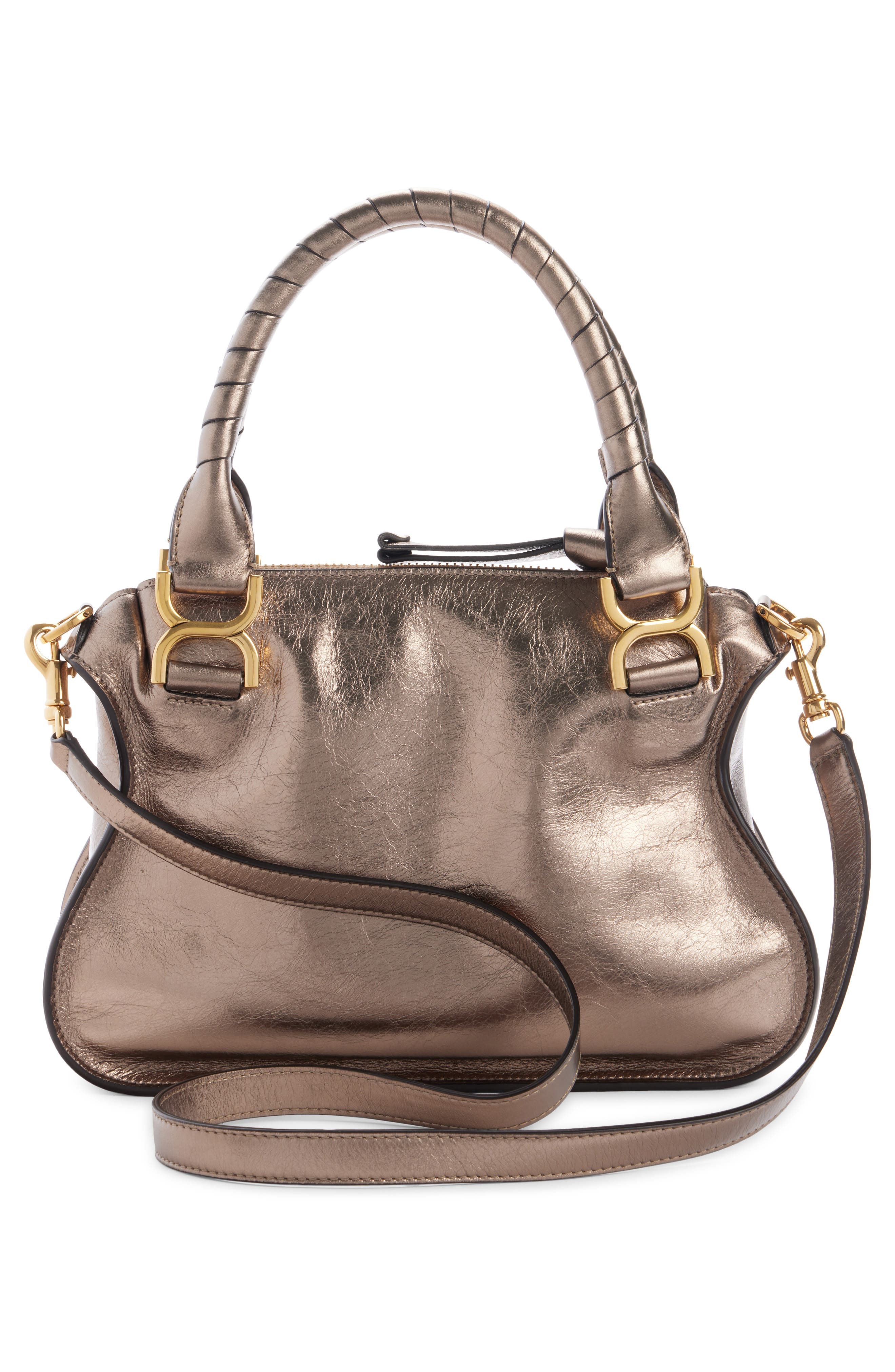 Chloé Small Marcie Metallic Leather Satchel, Alternate, color, 