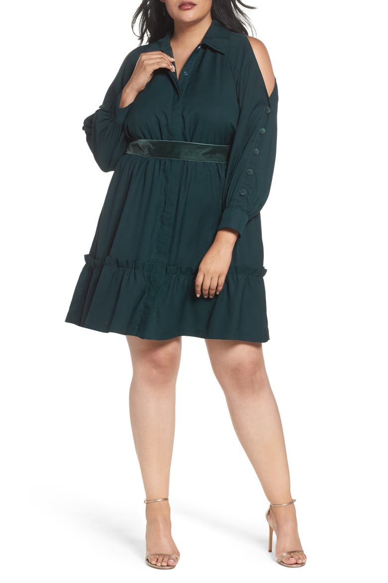 Cold Shoulder Shirtdress, Alternate, color, GREEN