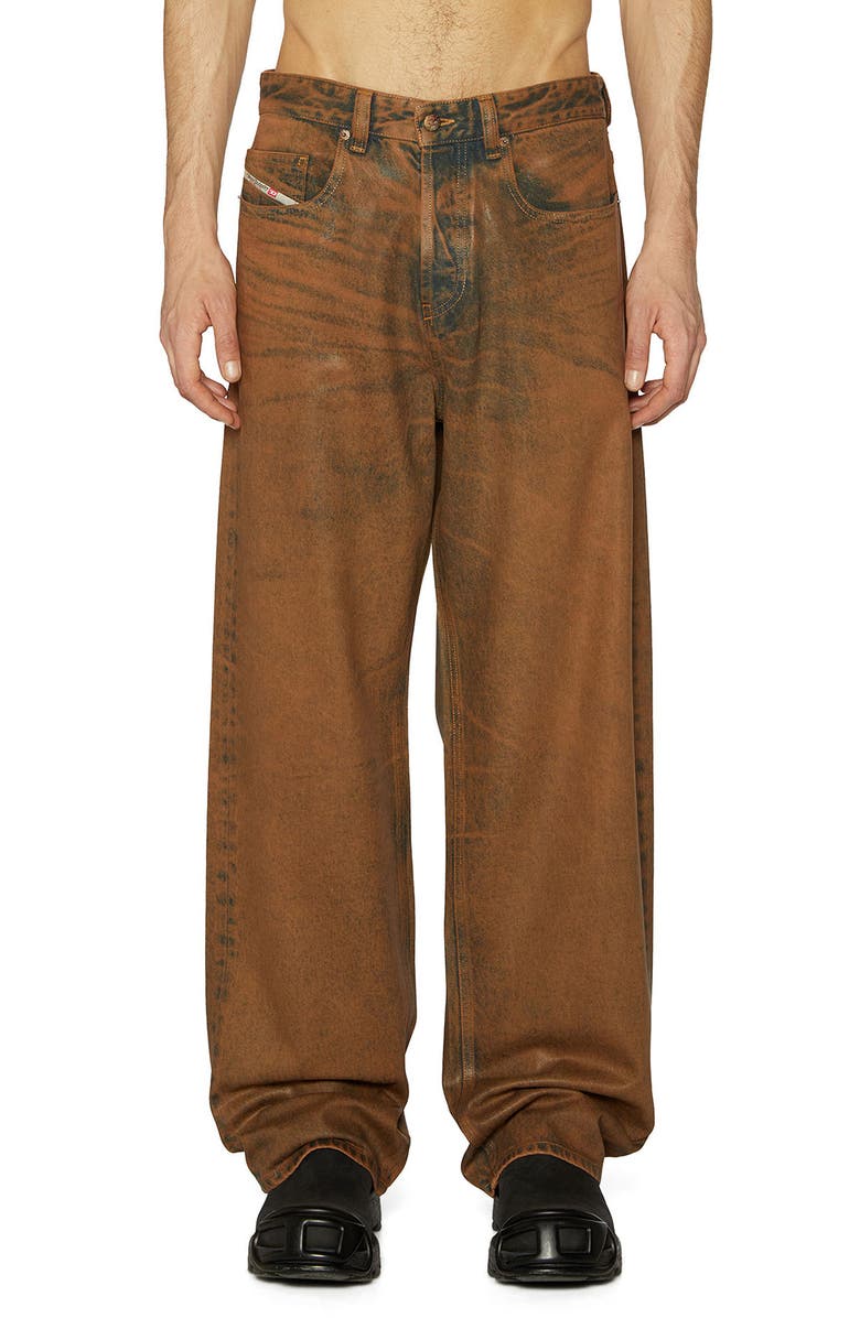 DIESEL<sup>®</sup> 2001 D-Macro Relaxed Fit Coated Jeans, Main, color, Brown Denim