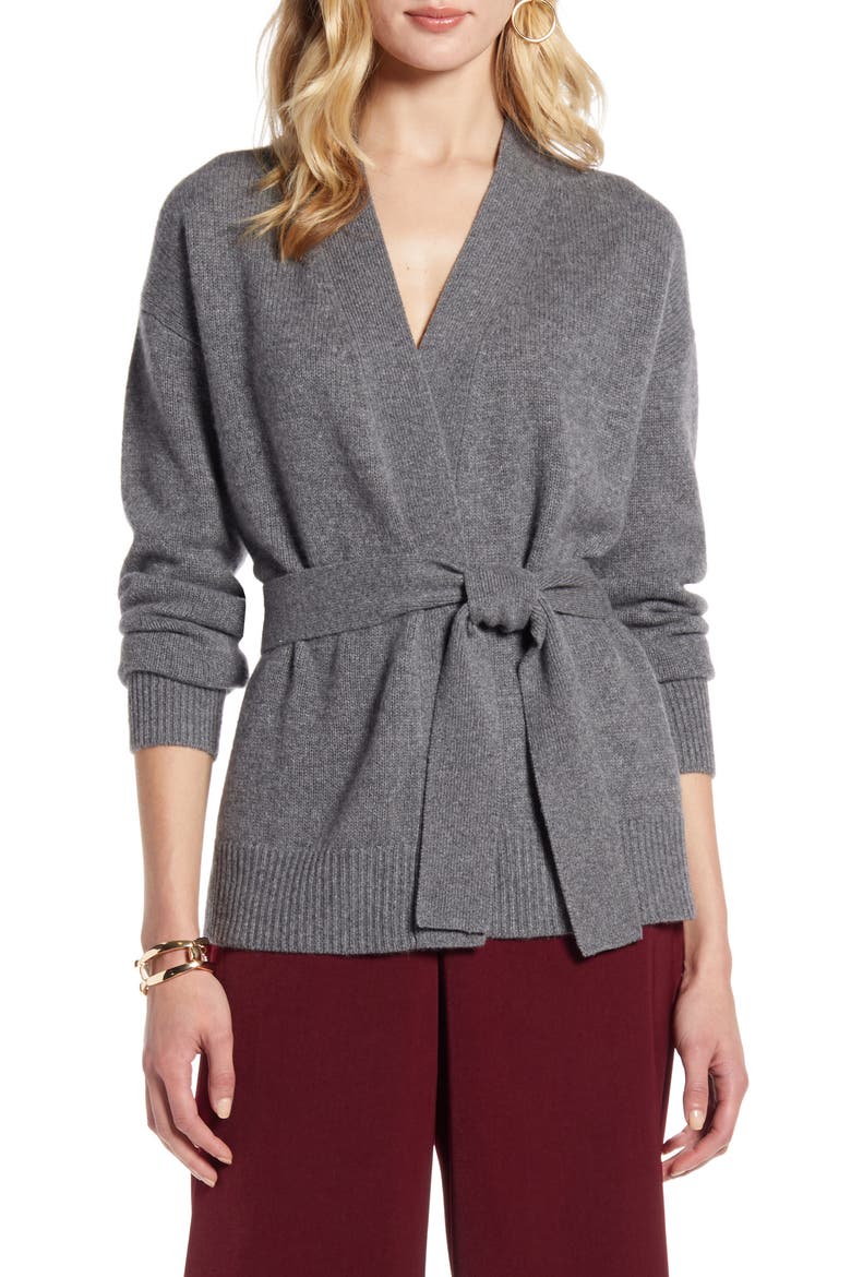 Wrap Cashmere Cardigan, Main, color, GREY DARK HEATHER
