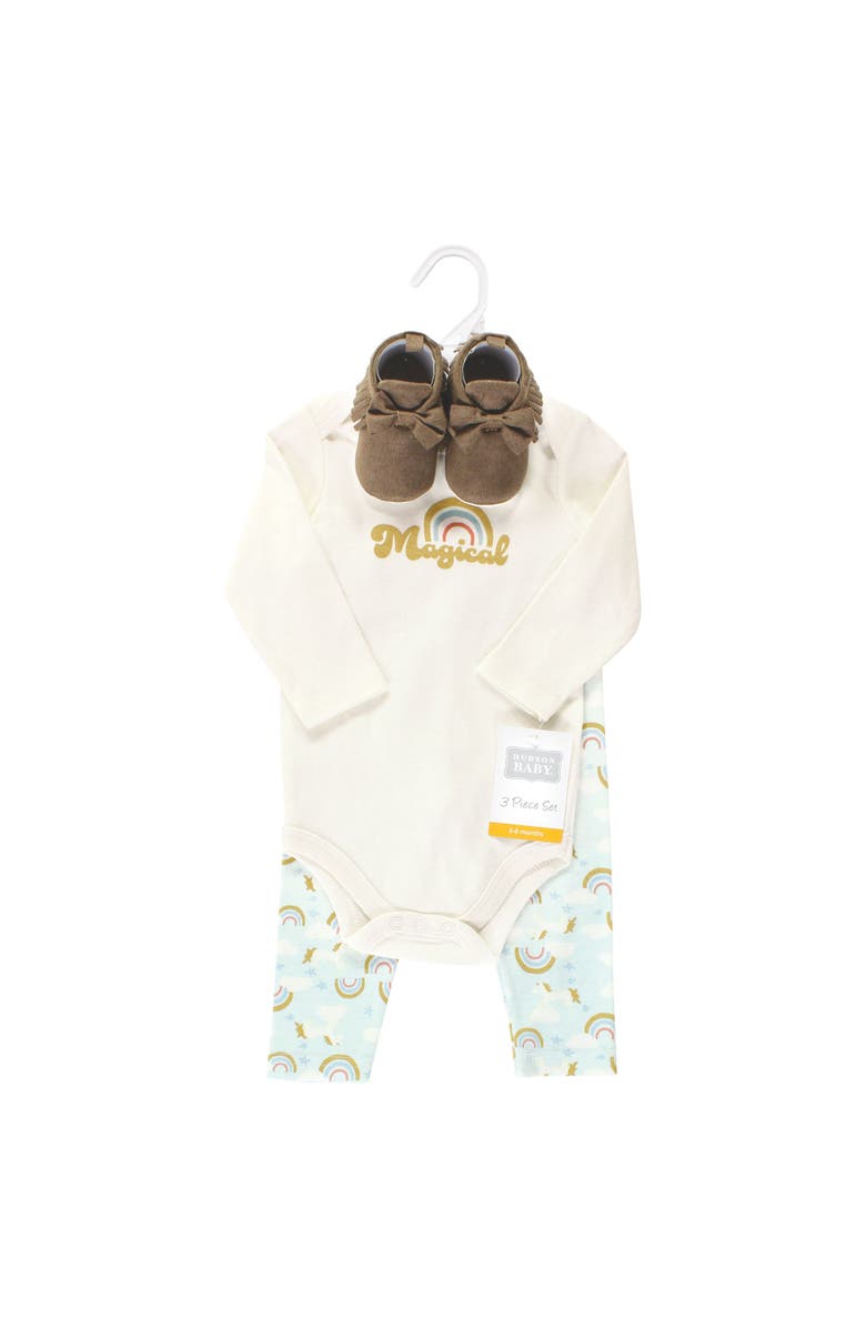 Hudson Baby Girl's Long-Sleeve Bodysuit, Pants, and Footwear Outfit, Alternate, color, Magical Rainbow Long Sleeve