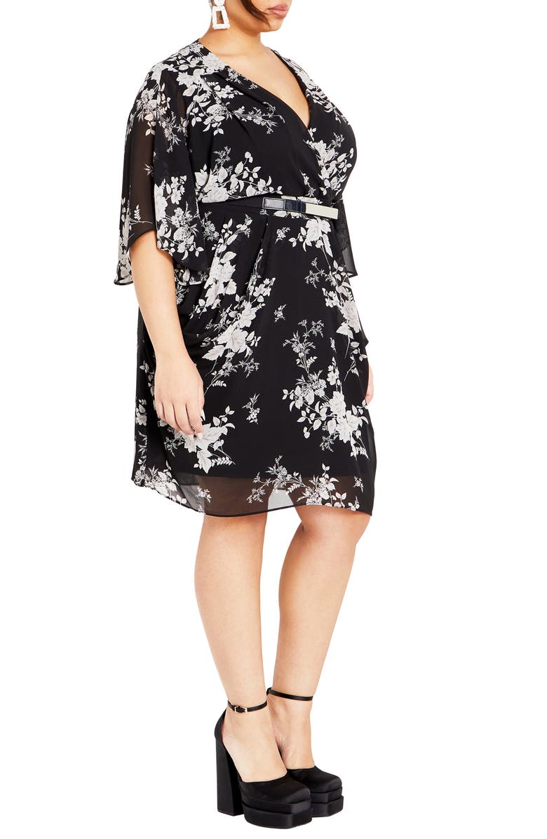 City Chic Bouquet Flutter Sleeve Faux Wrap Dress, Alternate, color, Mini Bouquet