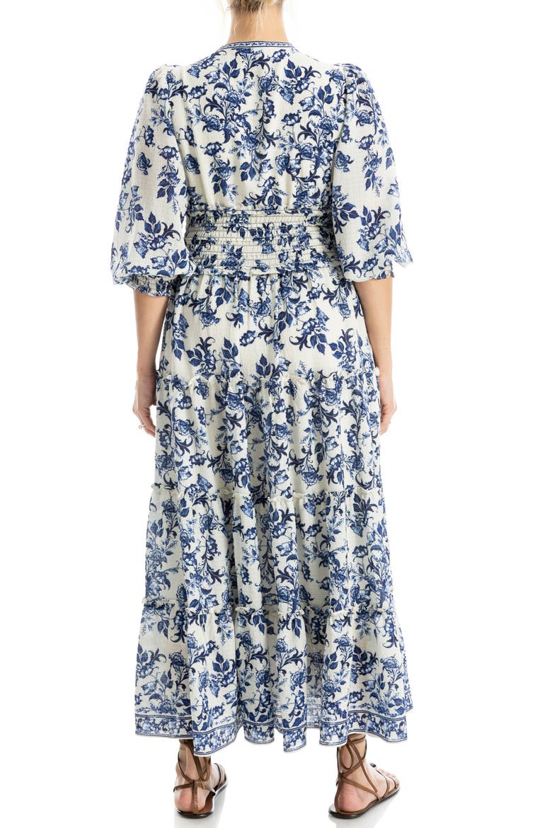 Surplice Neck Smocked Waist Maxi Dress, Alternate, color, CREAM/ BLUE PASSION BLOOMS
