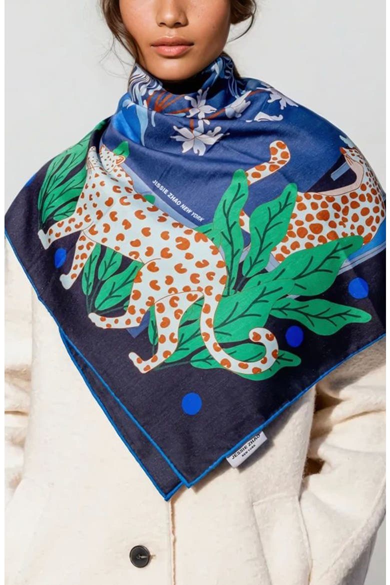 Double Sided Wool Silk Scarf Of Night Banquet, Alternate, color, Blue