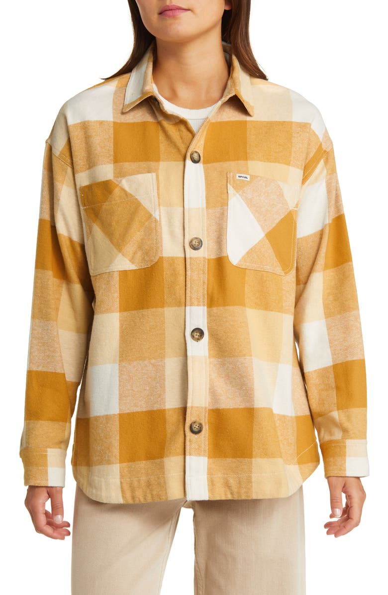 Rip Curl La Isla Plaid Flannel Button-Up Shirt, Alternate, color, Gold