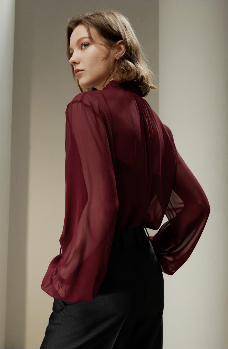 Lilysilk Tie Front Drawstring Georgette Blouse, Alternate, color, 