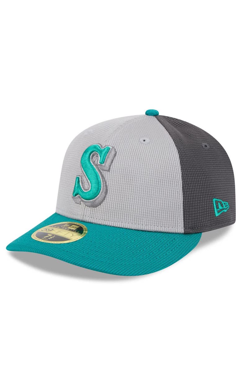 New Era Men's New Era  Gray/Aqua Seattle Mariners 2025 Batting Practice Low Profile 59FIFTY Fitted Hat, Main, color, 