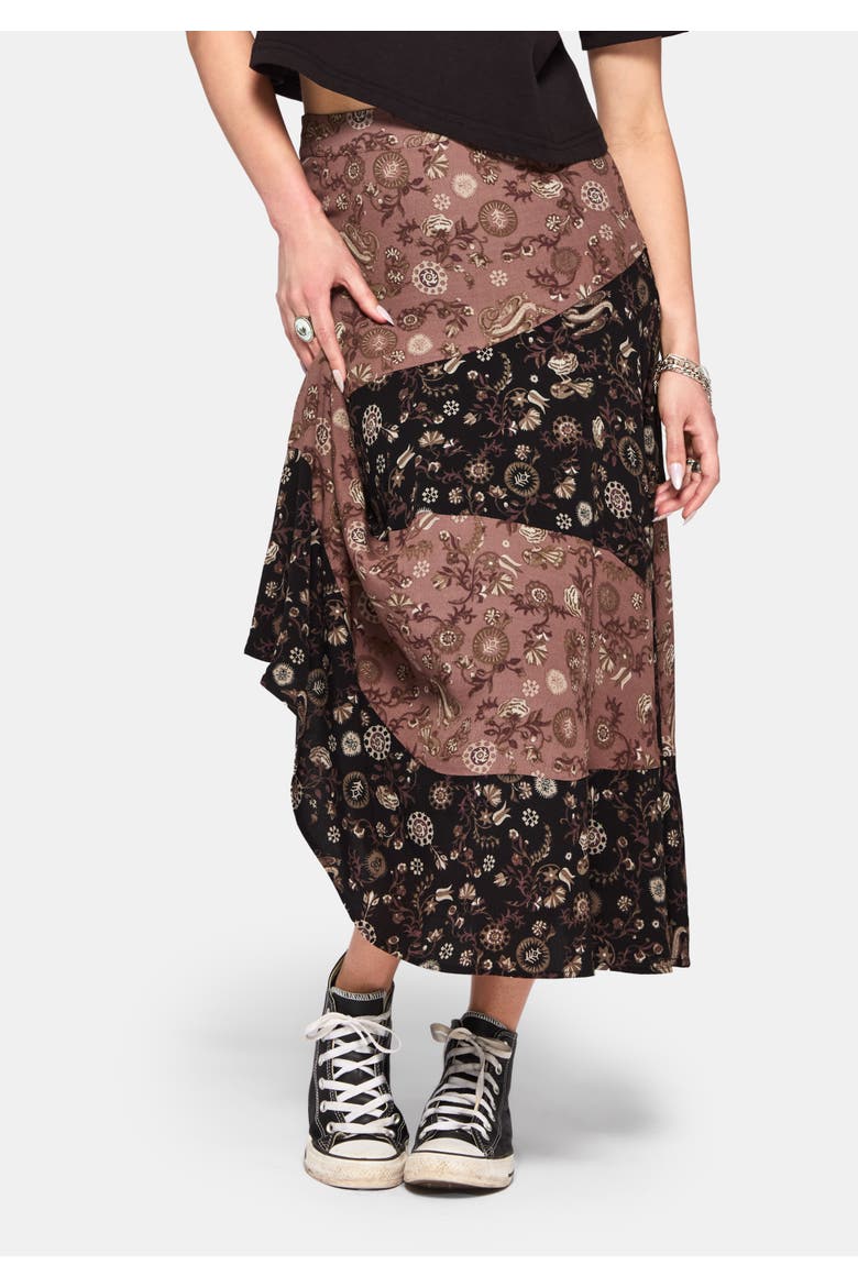 Sylra Ditsy Folk Spliced Midi Skirt, Main, color, Black