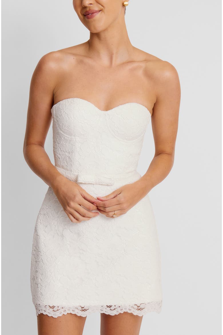 Lace Bandeau Corset Mini Dress, Alternate, color, White