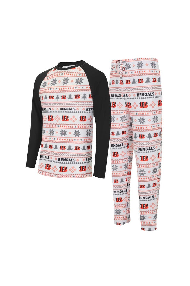 Men's Concepts Sport White/Black Cincinnati Bengals Tinsel Raglan Long Sleeve T-Shirt & Pants Sleep Set, Main, color, White