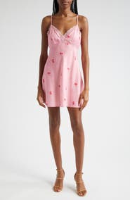 LoveShackFancy Larinda Floral Lace Trim Satin Mini Slipdress
