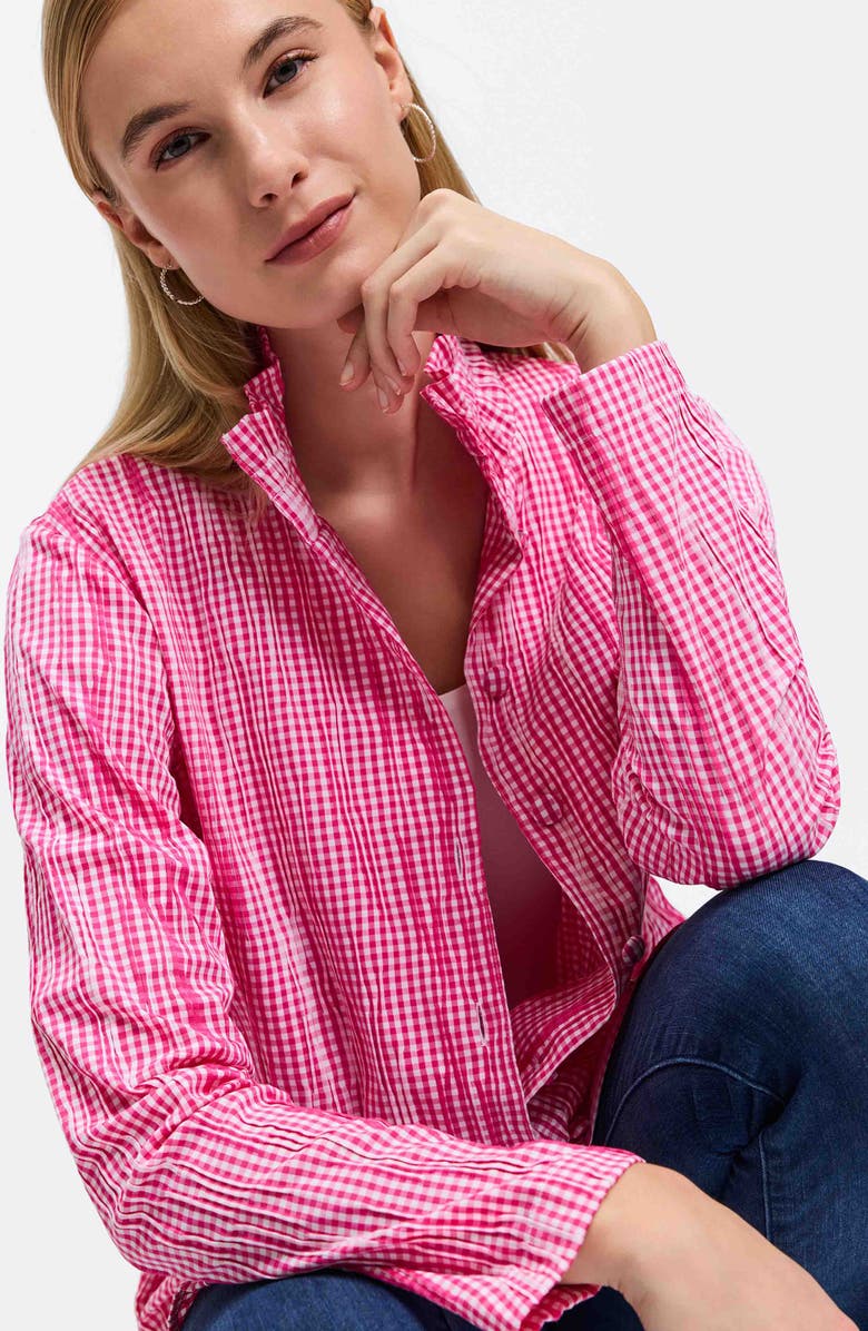 Foxcroft Carolina Gingham Crinkle Cotton Blend Button-Up Shirt, Alternate, color,