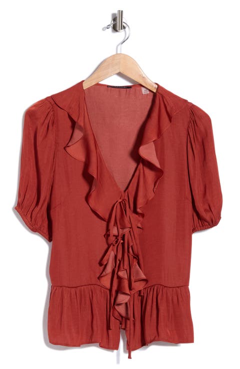Puff Sleeve Ruffle Peplum Top