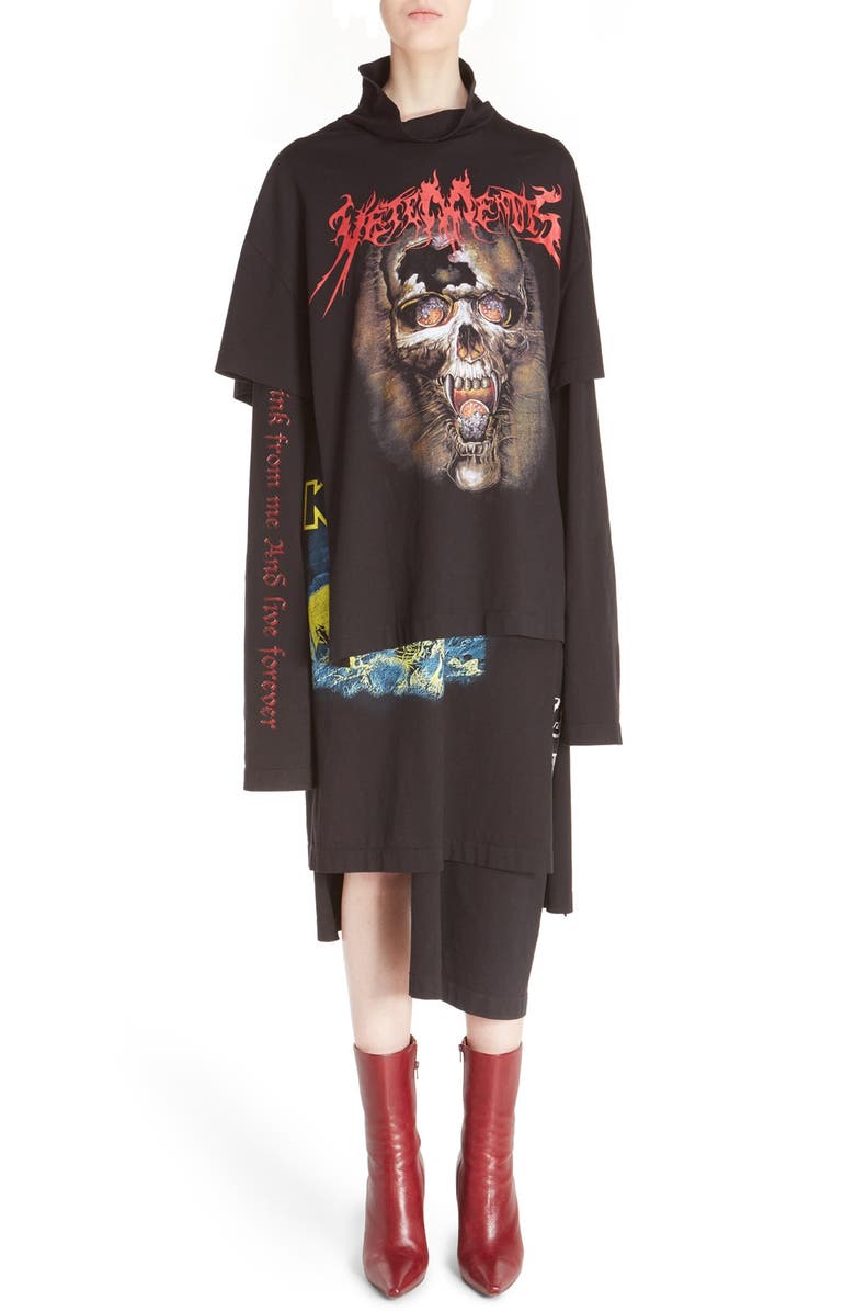 VETEMENTS Graphic Layered T-Shirt Dress, Main, color, 