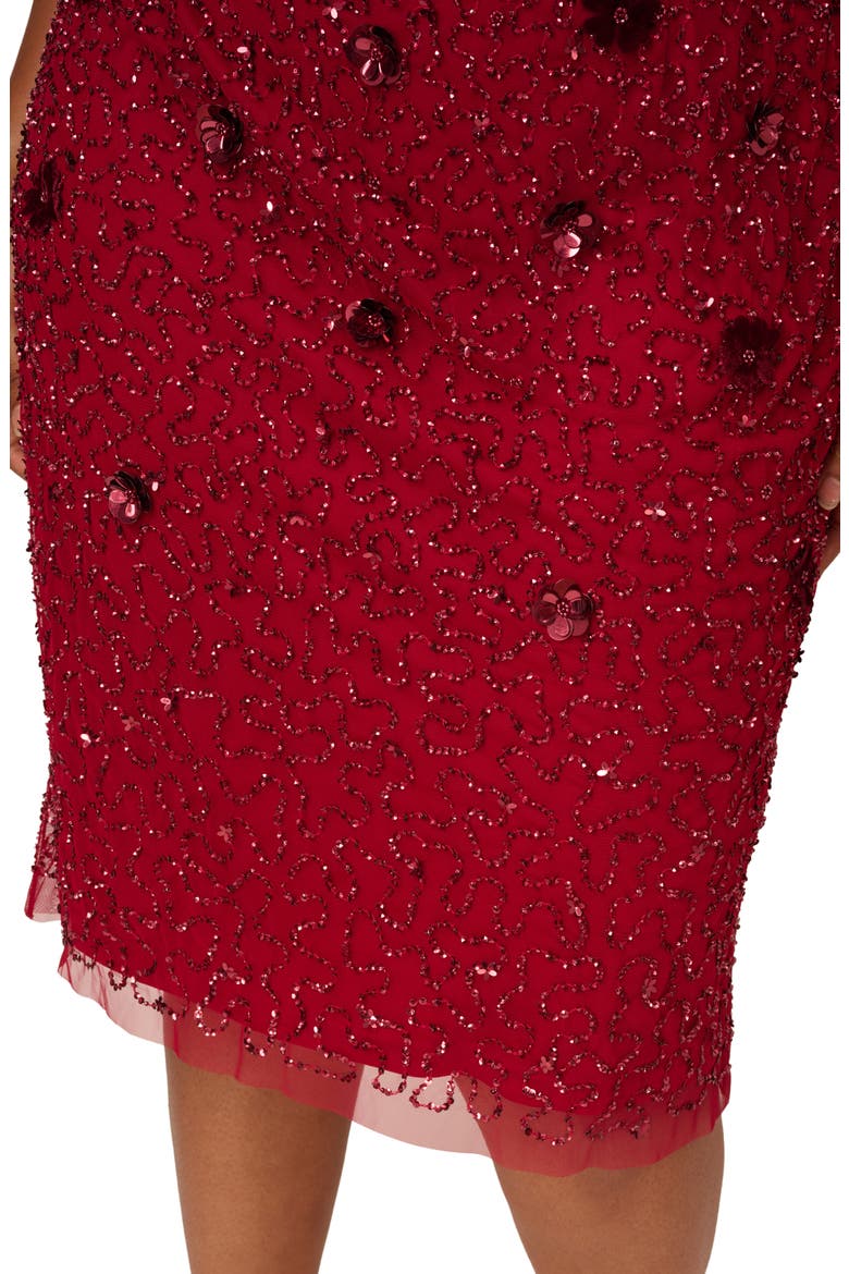 3D Floral Sequin Beaded Cocktail Dress, Alternate, color, CRANBERRY