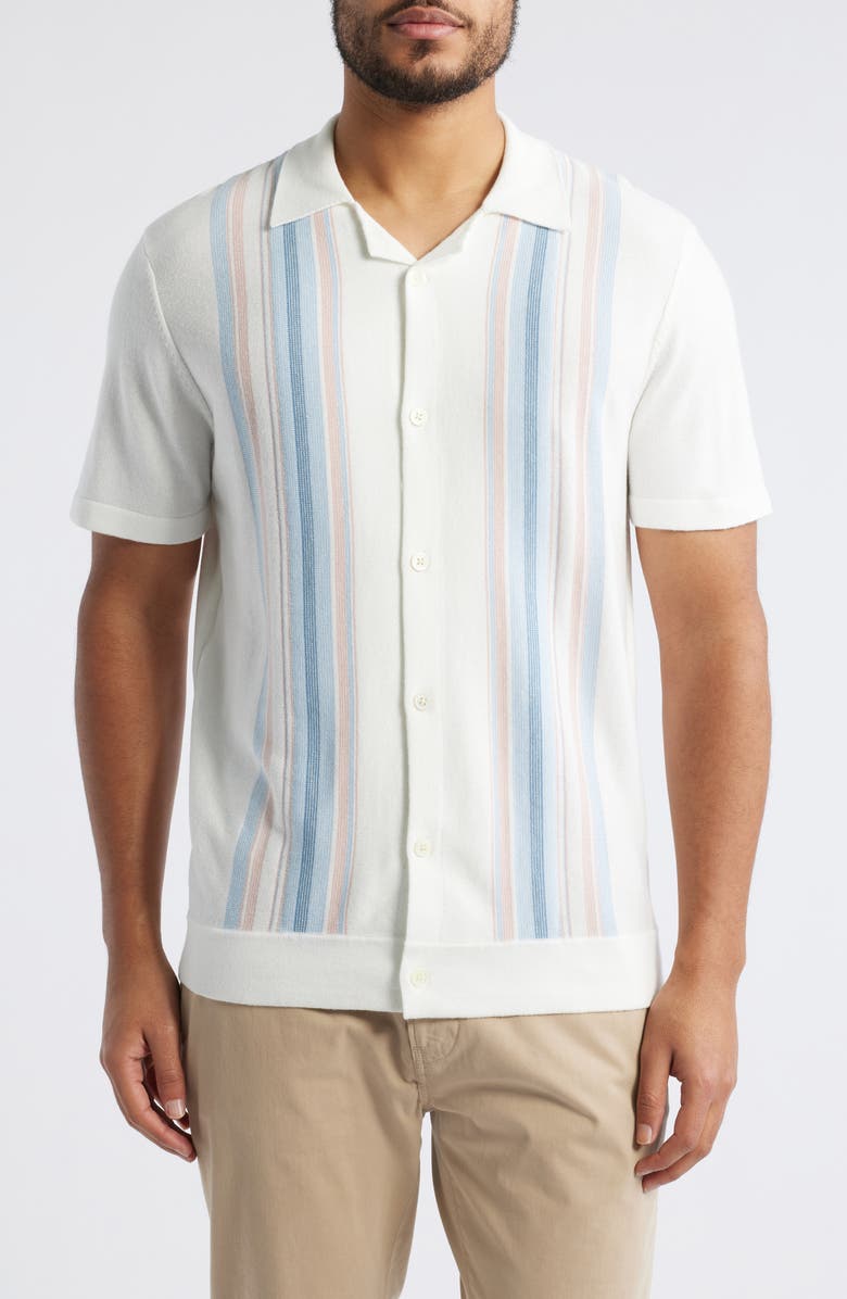 Rails Silas Stripe Knit Cotton Blend Camp Shirt, Main, color, 