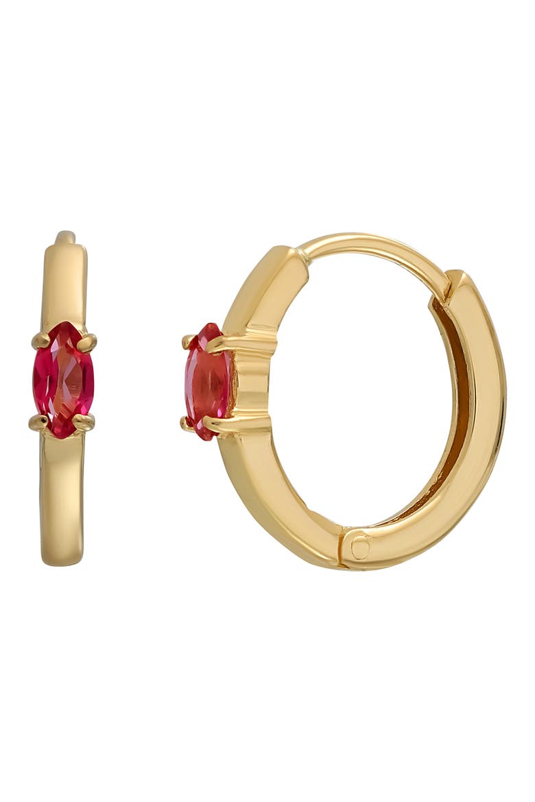 14K Gold Marquise Pink Topaz Hoop Earrings (Nordstrom Exclusive), Main, color, 14K YELLOW GOLD / PINK