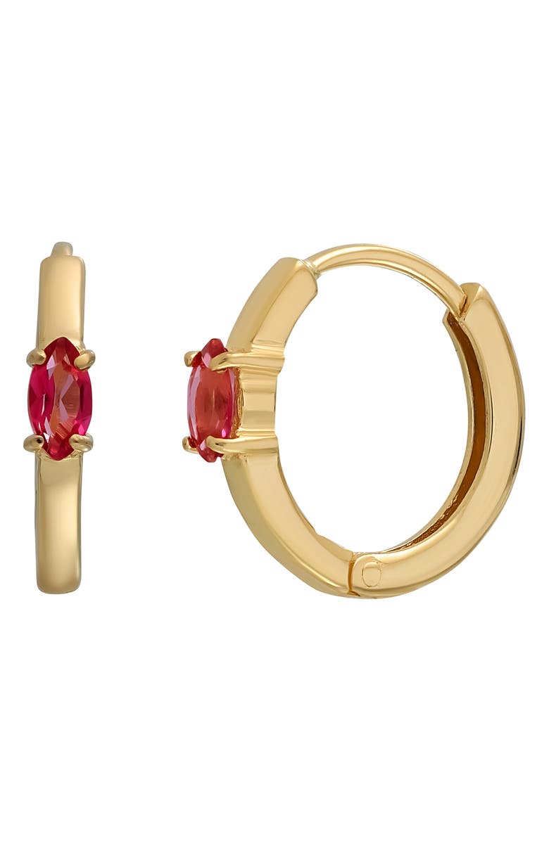 Bony Levy 14K Gold Marquise Pink Topaz Hoop Earrings, Main, color,