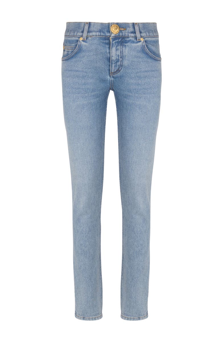 Balmain Skinny Faded Denim Jeans, Alternate, color, Blue