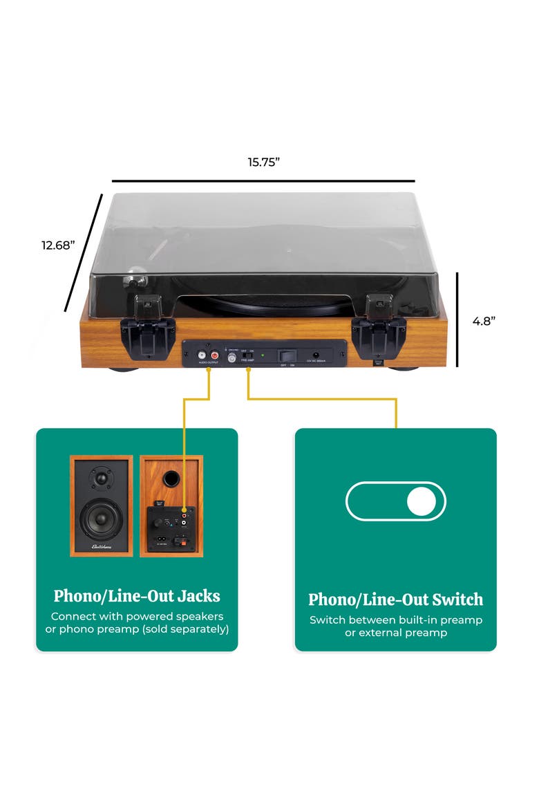 Vinyl Record Player Belt-Drive Turntable, Built-in Preamp, Auto-Stop, Alternate, color, Teak