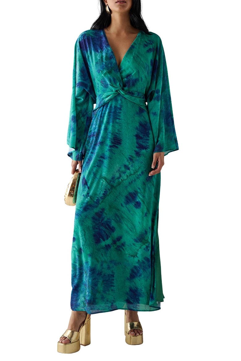 Chiffon Wrap Knot Front Maxi Dress, Alternate, color, Green
