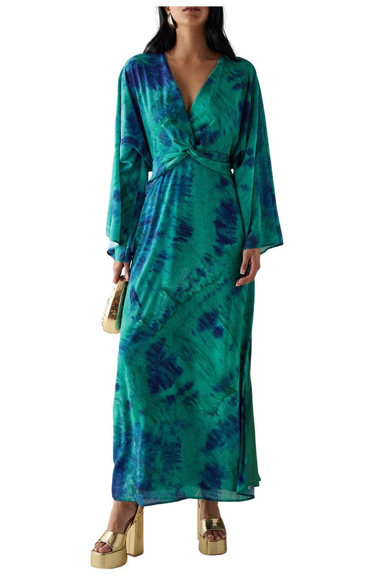 Warehouse Chiffon Wrap Knot Front Maxi Dress, Alternate, color, Green