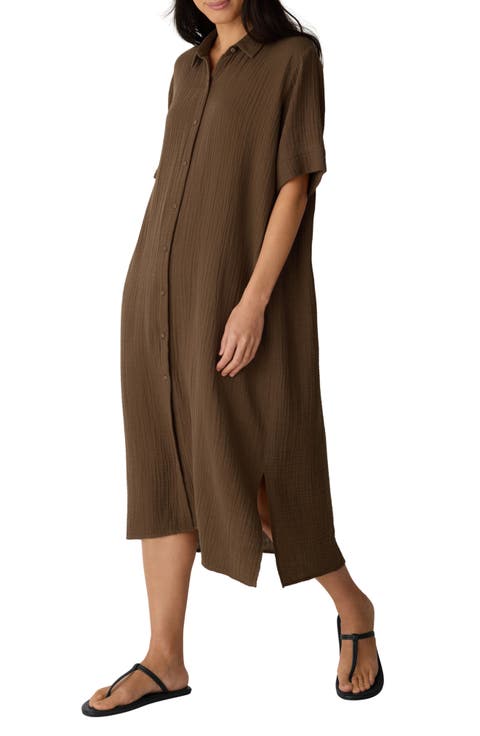 Classic Collar Organic Cotton Midi Shirtdress