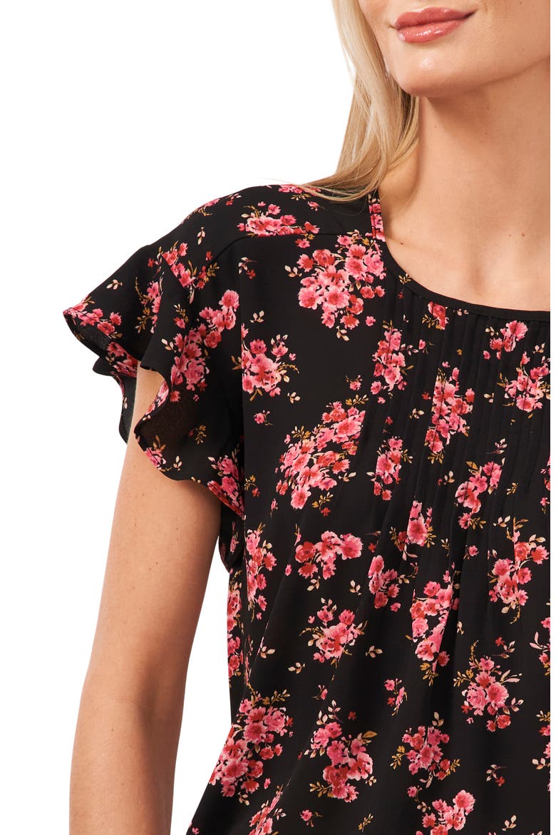 Blooming Romance Flutter Sleeve Top, Alternate, color, RICH BLACK