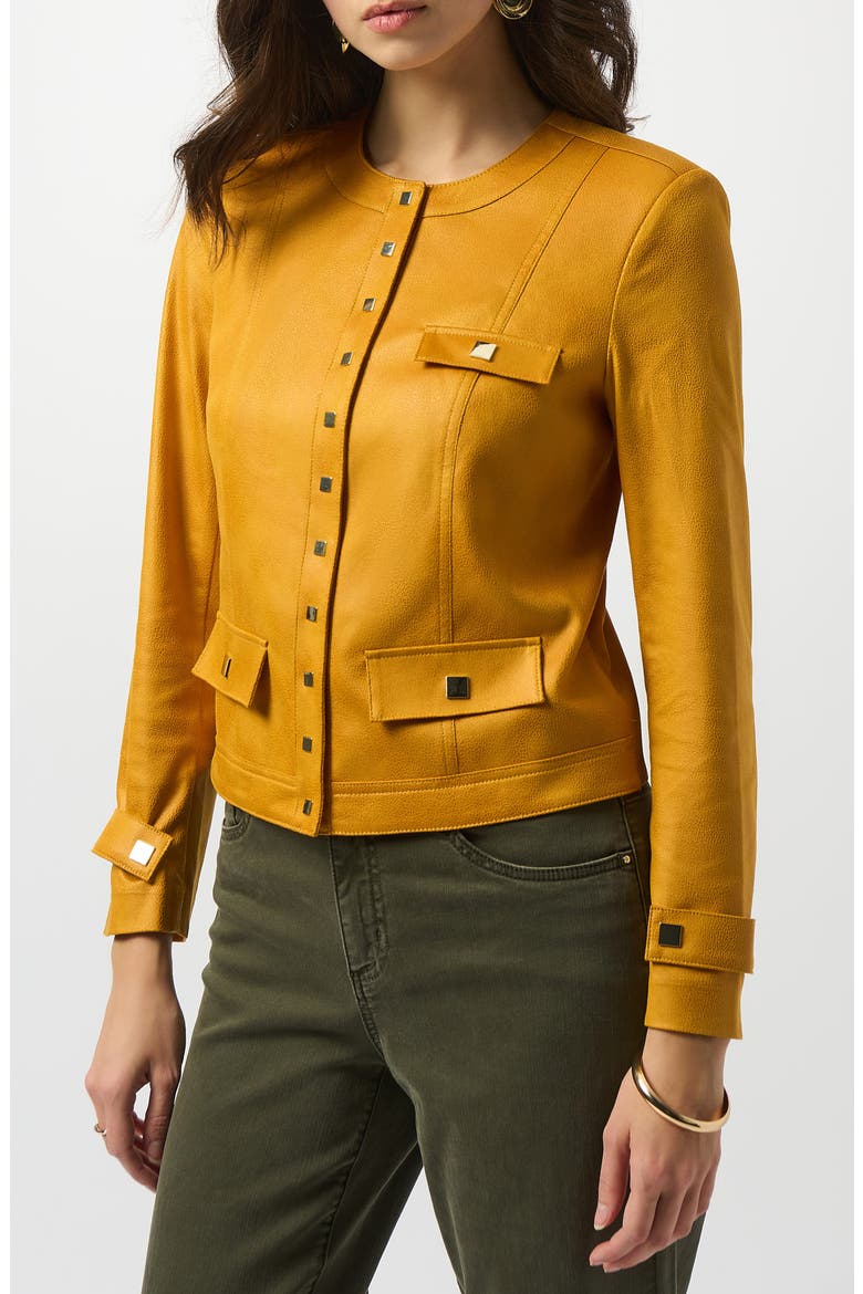 Collarless Foiled Faux Leather Jacket, Main, color, MEDALLION