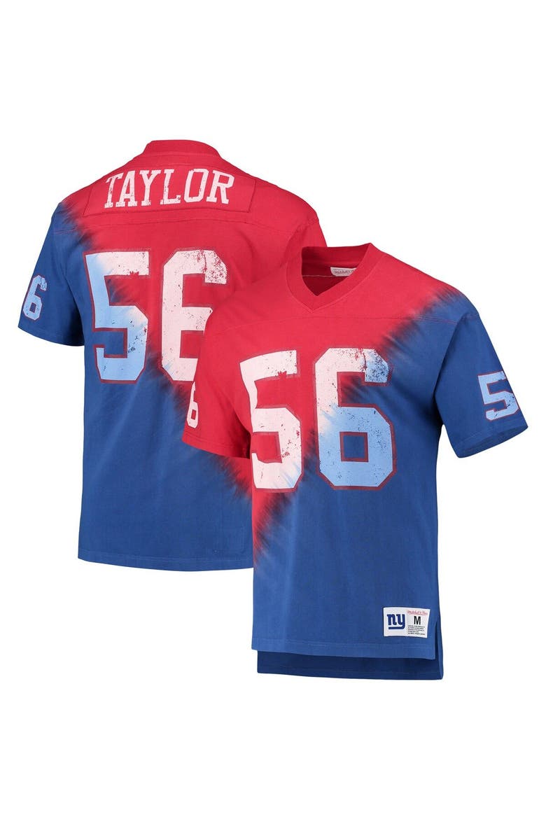 Men's Mitchell & Ness Lawrence Taylor Red/Royal New York Giants Retired Player Name & Number Diagonal Tie-Dye V-Neck T-Shirt, Alternate, color, Red