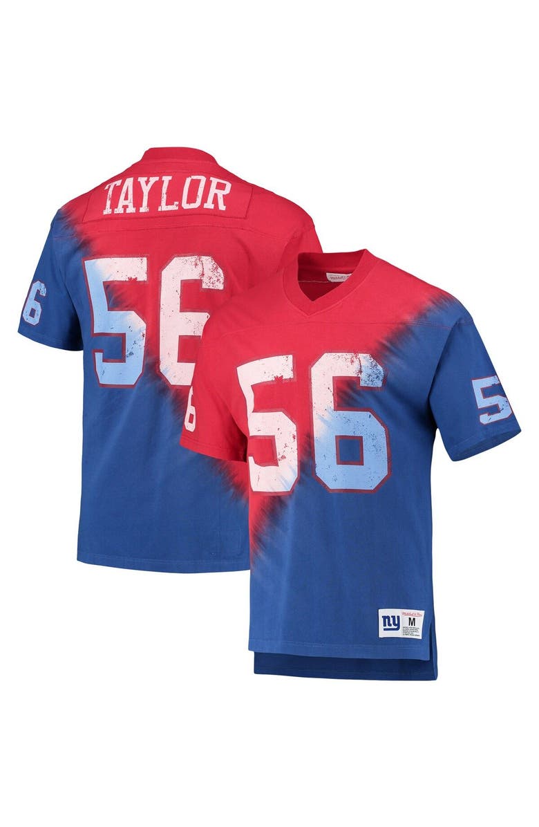 Mitchell & Ness Men's Mitchell & Ness Lawrence Taylor Red/Royal New York Giants Retired Player Name & Number Diagonal Tie-Dye V-Neck T-Shirt, Alternate, color, Red