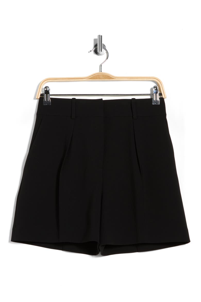 High Waist Pleat Crepe Shorts, Alternate, color, BLACK