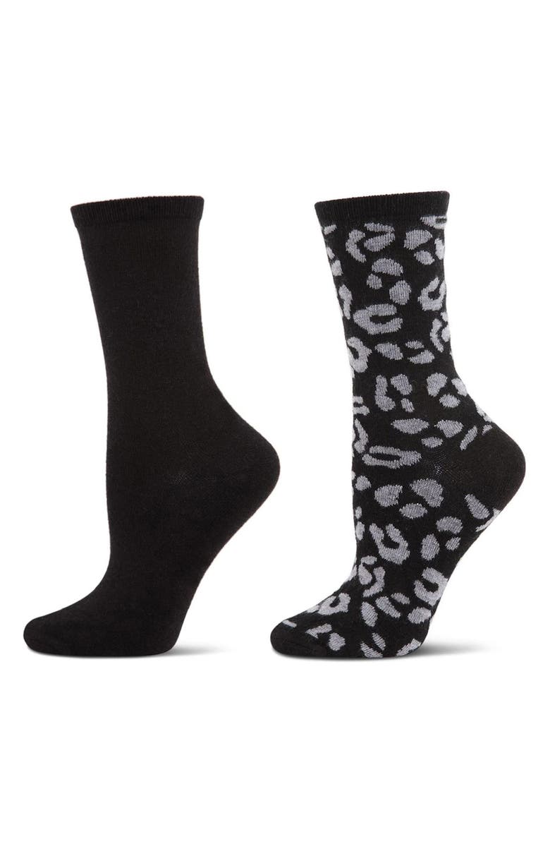 MeMoi Leopard Assorted 2-Pack Crew Socks, Main, color, Black