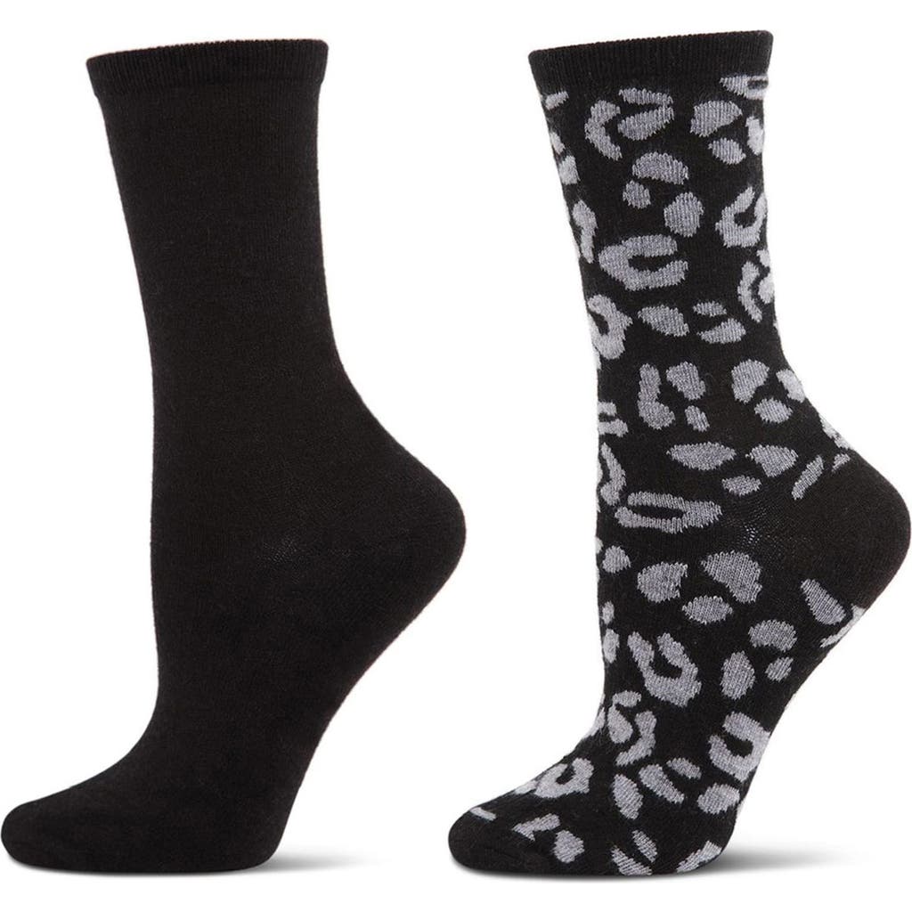 Memoi Leopard Assorted 2-pack Crew Socks In Black