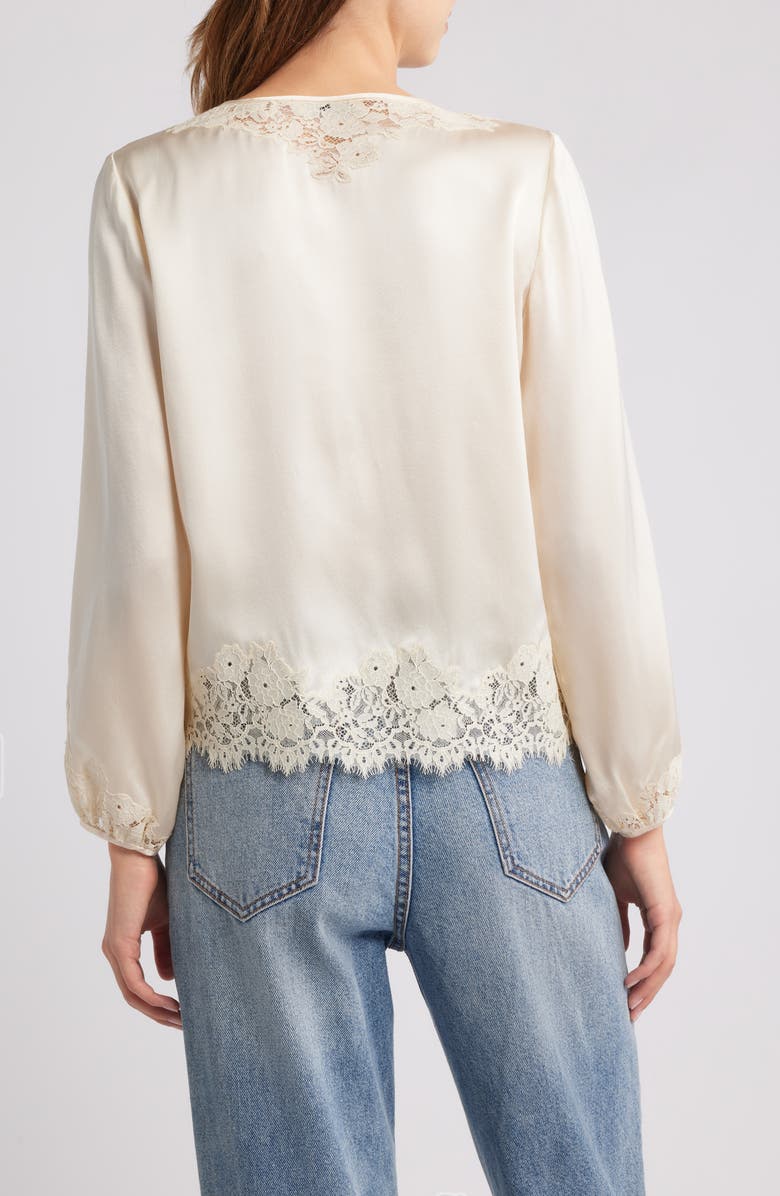 DÔEN Lucine Lace Trim Silk Button-Up Shirt, Alternate, color, Candlelight