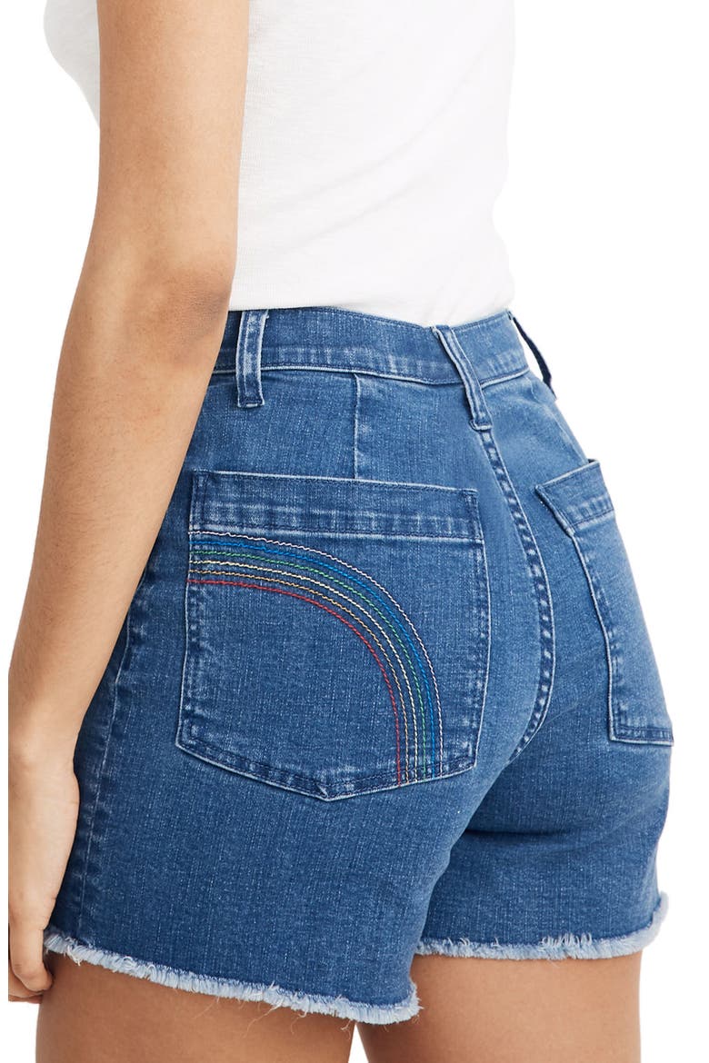 Emmett High Waist Rainbow Stitch Denim Shorts, Alternate, color, RAINBOW INDIGO