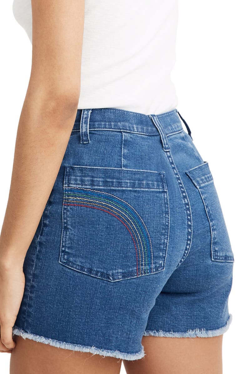 Madewell Emmett High Waist Rainbow Stitch Denim Shorts, Alternate, color,