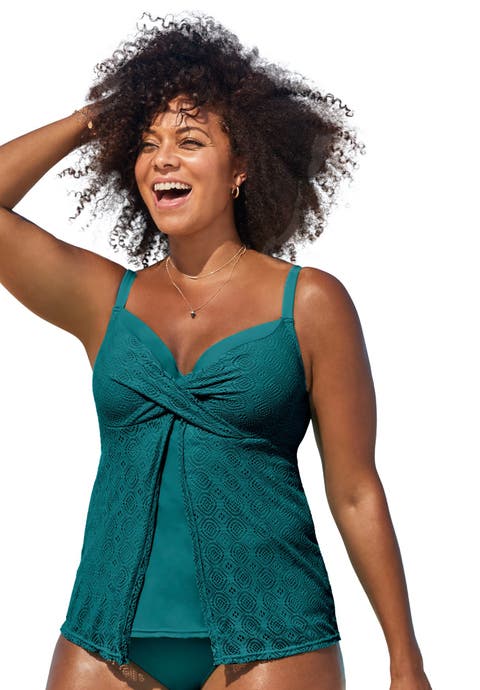 Faux Flyaway Crochet Underwire Tankini Top