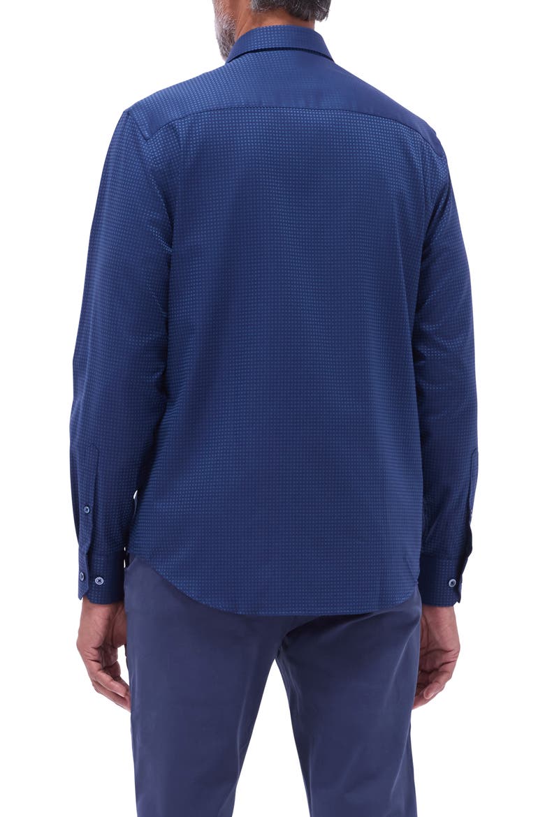 Axel Shaped Fit Jacquard Button-Up Shirt, Alternate, color, INDIGO