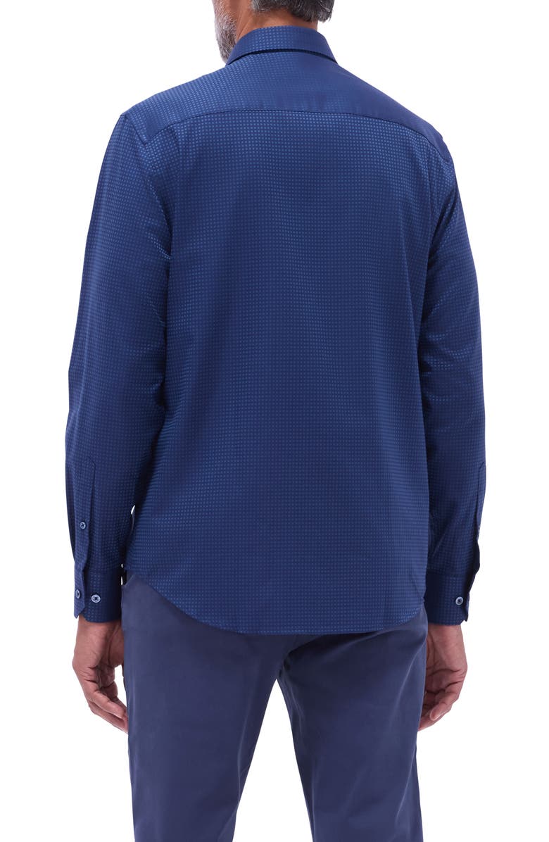 Bugatchi Axel Shaped Fit Jacquard Button-Up Shirt, Alternate, color, Indigo