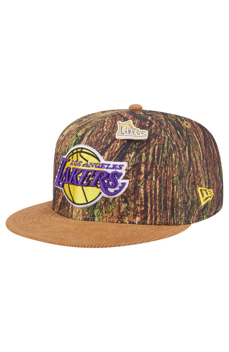 New Era Men's New Era  Camo Los Angeles Lakers Victory Grove Forest Sneaker Pin 9FIFTY Snapback Hat, Main, color, 
