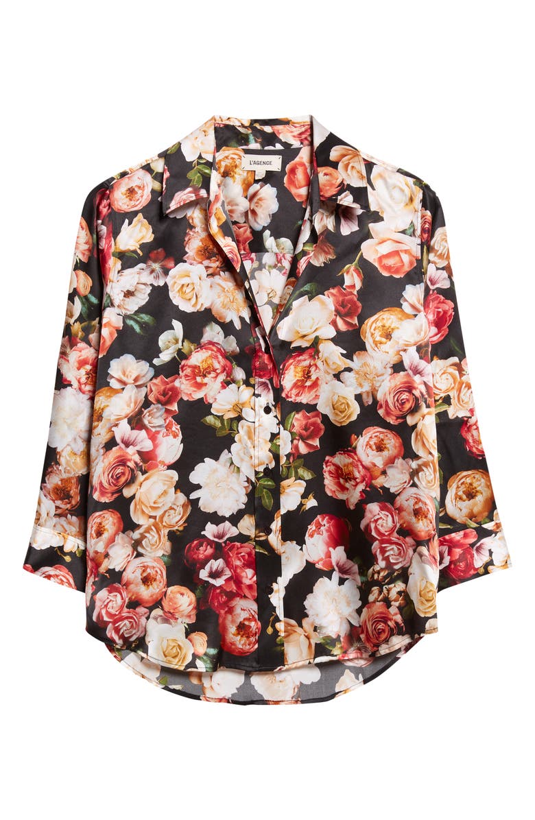 L'AGENCE Dani Floral Print Silk Button-Up Shirt, Alternate, color, 