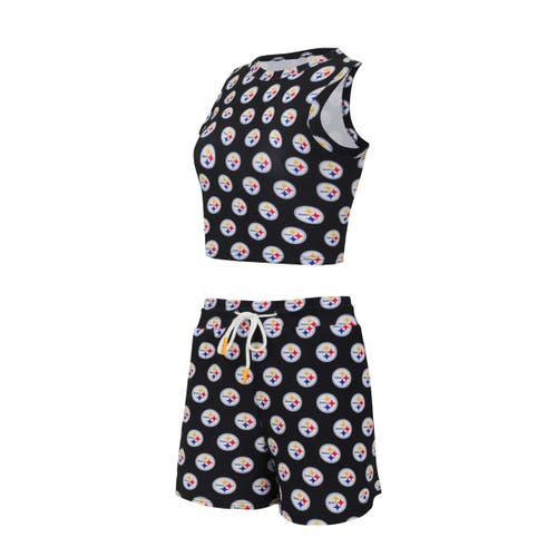 Concepts Sport Pittsburgh Steelers Gauge Allover Print Cropped Tank Top & Shorts Sleep Set