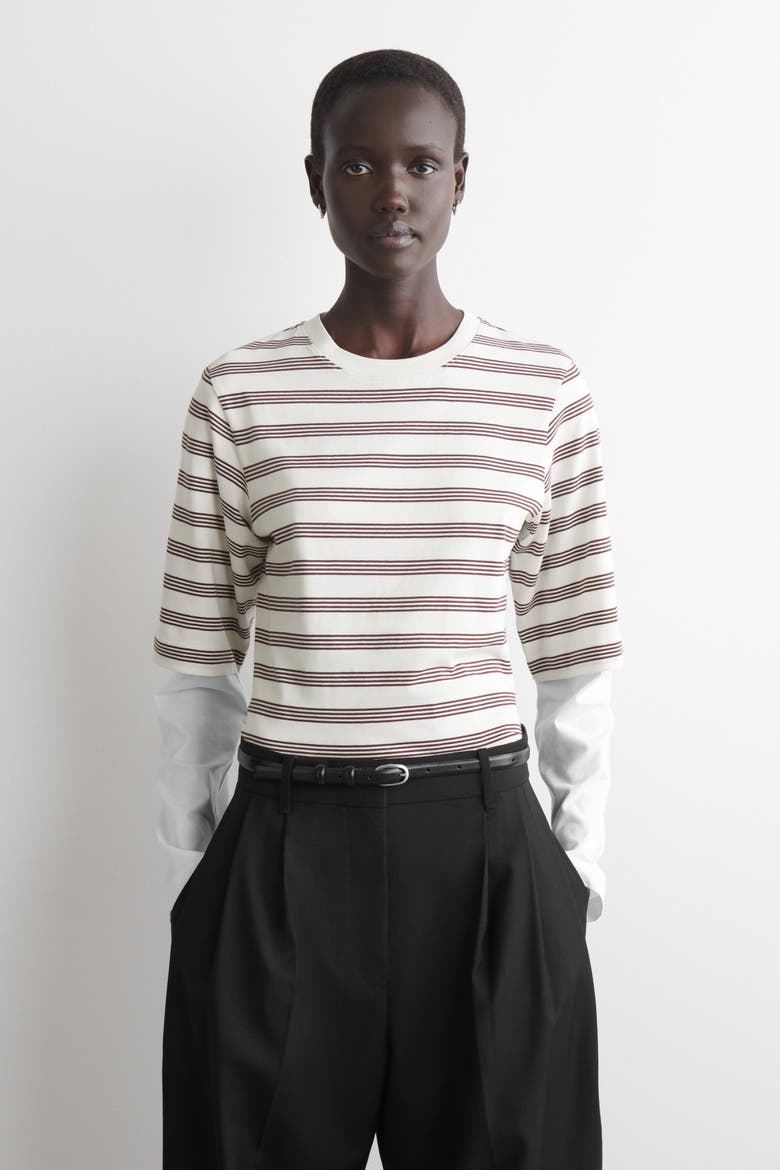 Cotton T-Shirt, Main, color, WHITE / RED / STRIPED